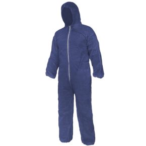 blue disposable coverall with hood